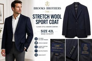 Brooks Brothers 346 Stretch Wool Blazer Sport Coat Men's 42L Navy Pinstripe